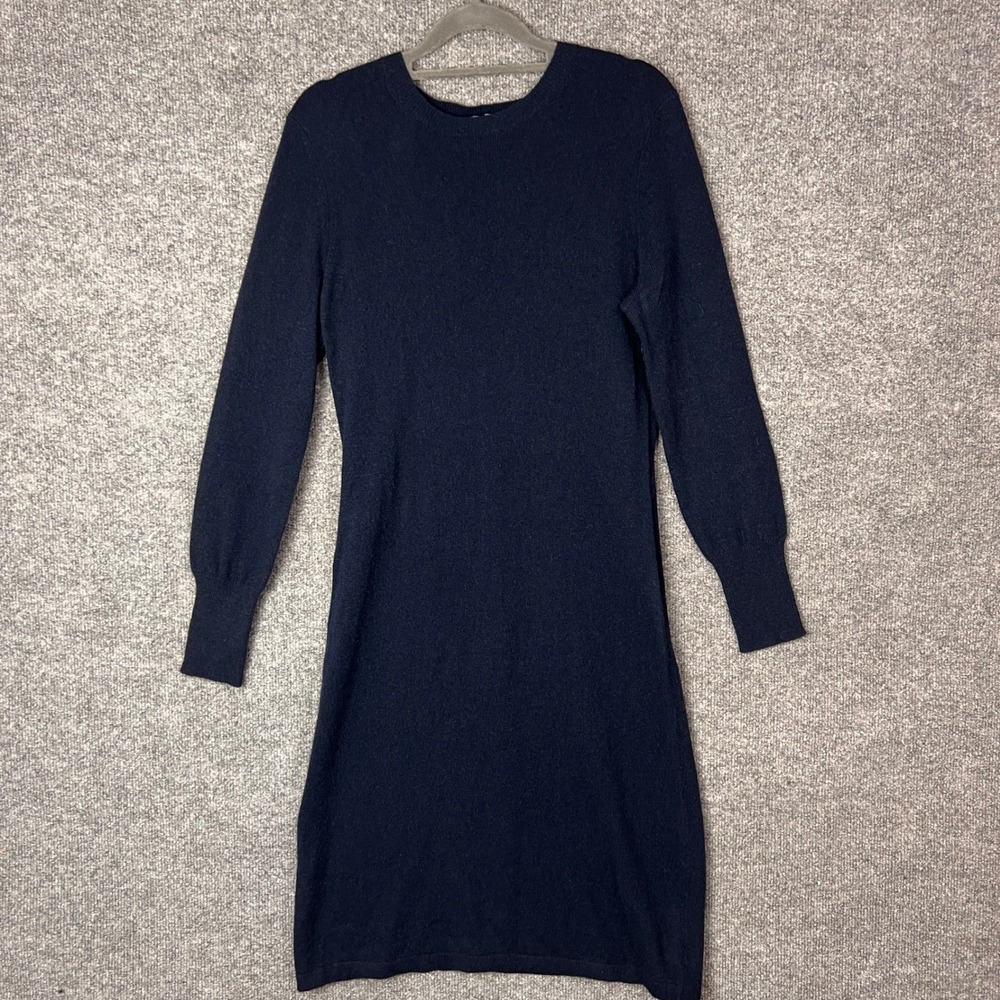 Neiman Marcus 100% Cashmere Navy Blue Crew Neck Long Sleeve Sweater Dress Size M
